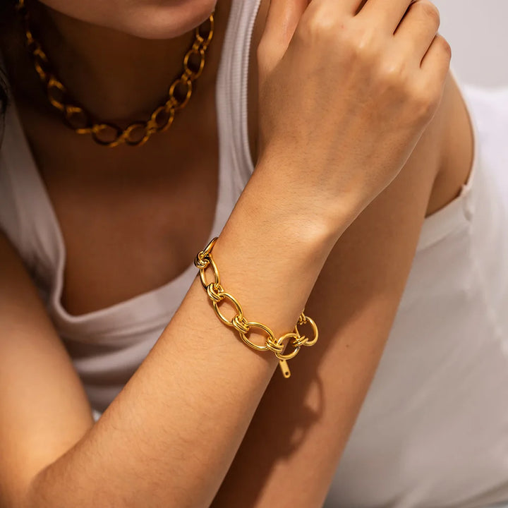 Orlina Gold Chain Necklace &amp; Bracelet Set