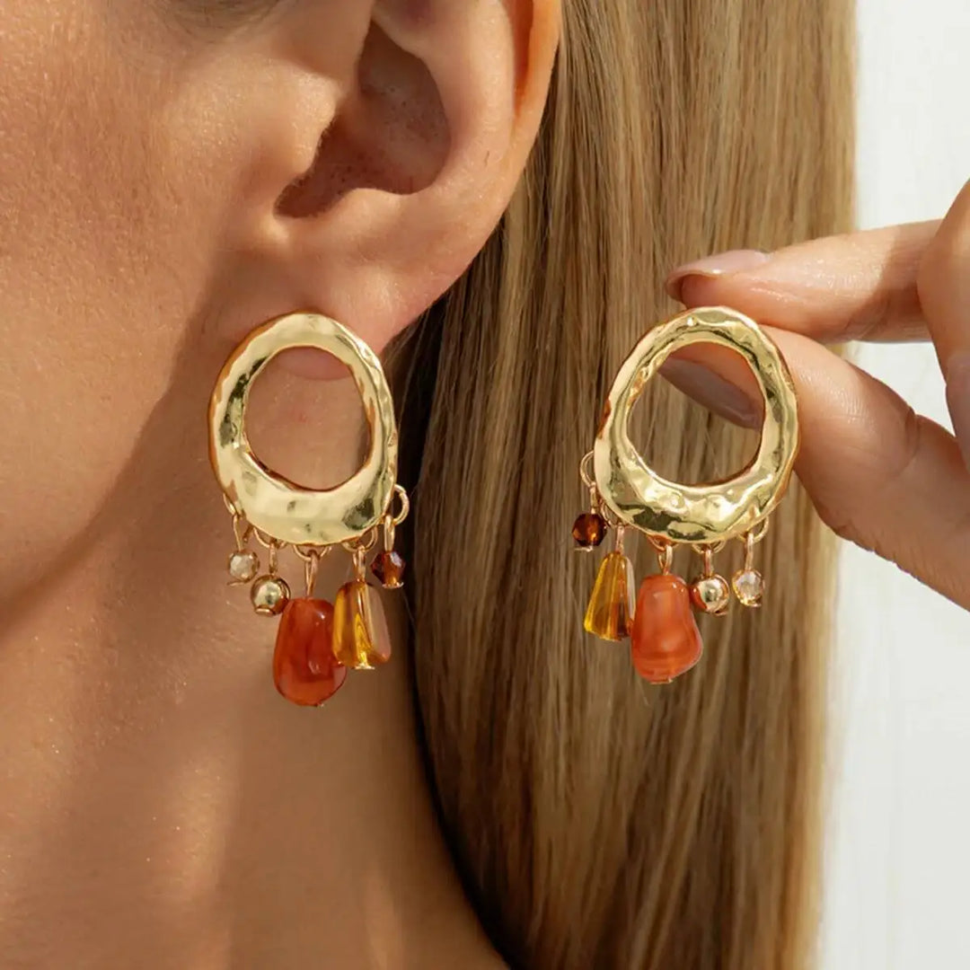 Aurelle Amber Tassel Statement Earrings
