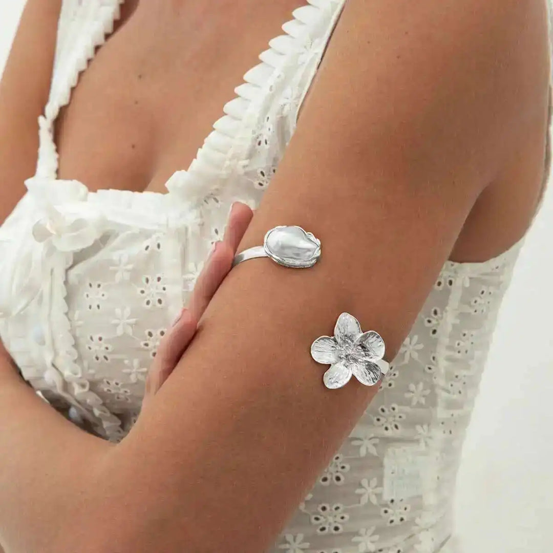 Levy Floral Pearl Arm Cuff Bracelet