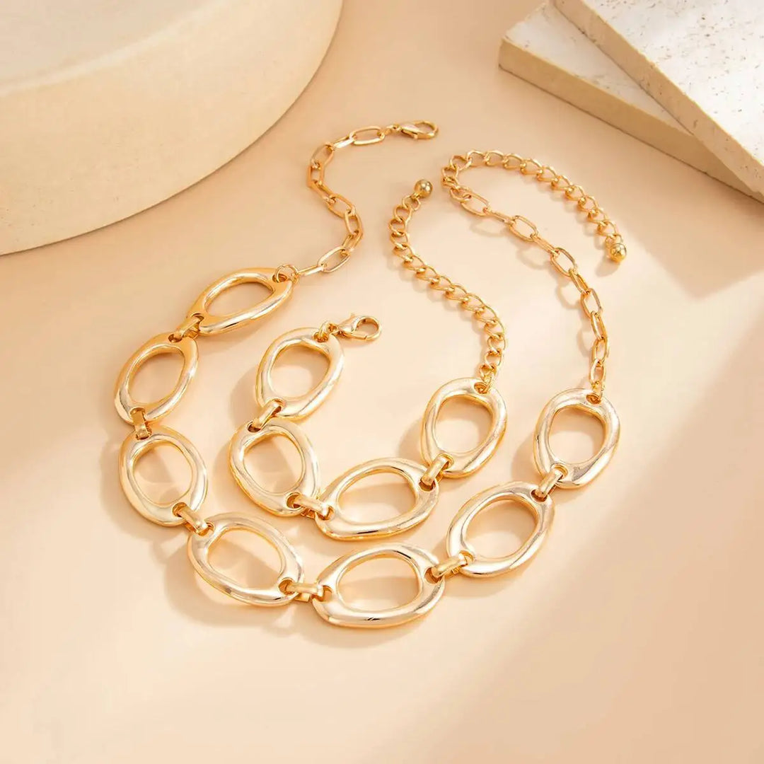 Aurelia Oval Link Gold Necklace &amp; Bracelet Set
