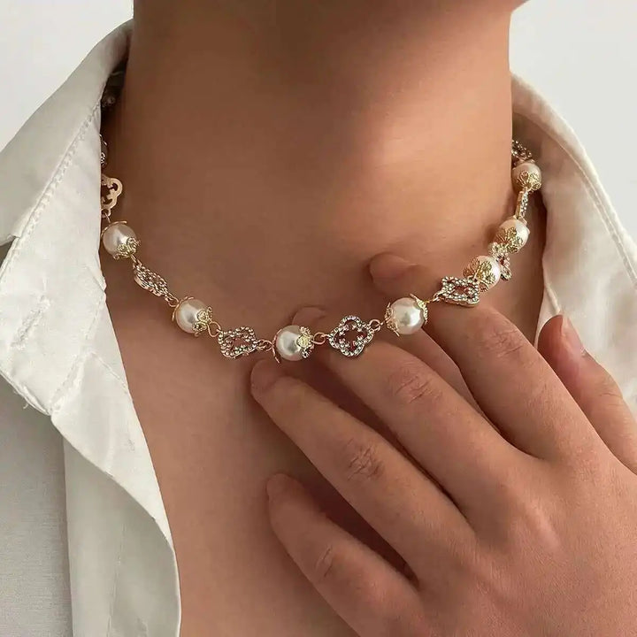 Celestia Pearl Floral Choker Necklace