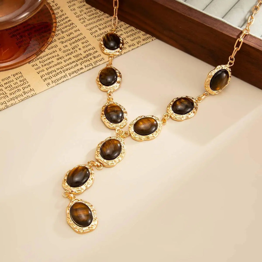 Aveline Tiger Eye Y-Pendant Necklace