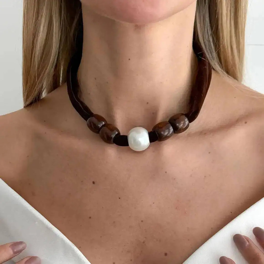 Velora Wood Pearl Choker
