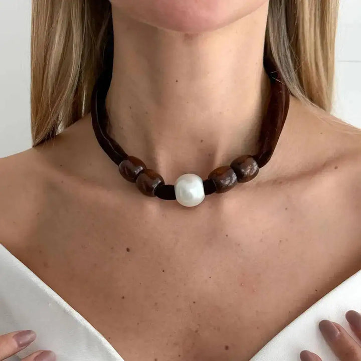 Velora Wood Pearl Choker