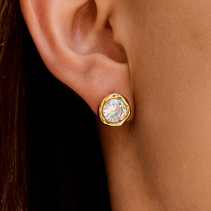 Elmira Zircon Gold Stud Earrings