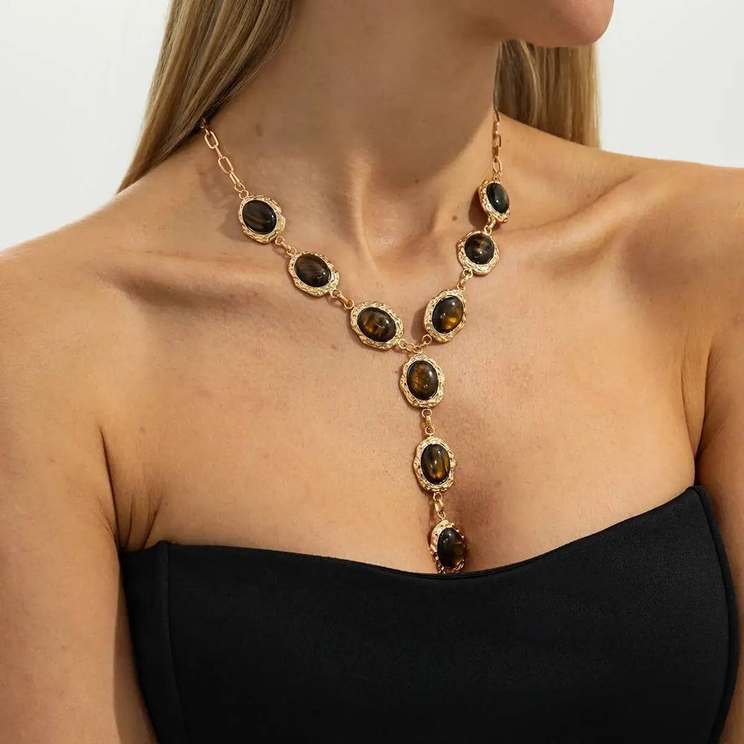 Aveline Tiger Eye Y-Pendant Necklace