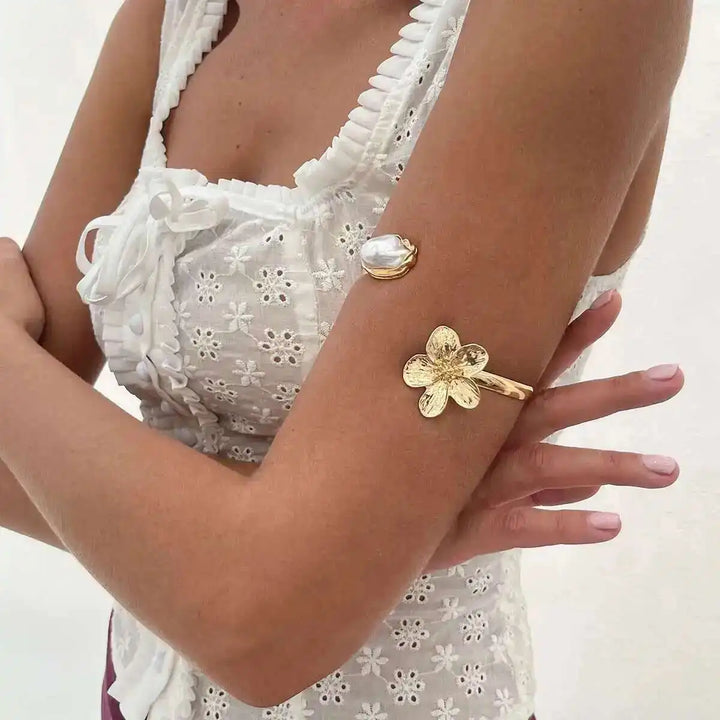 Levy Floral Pearl Arm Cuff Bracelet