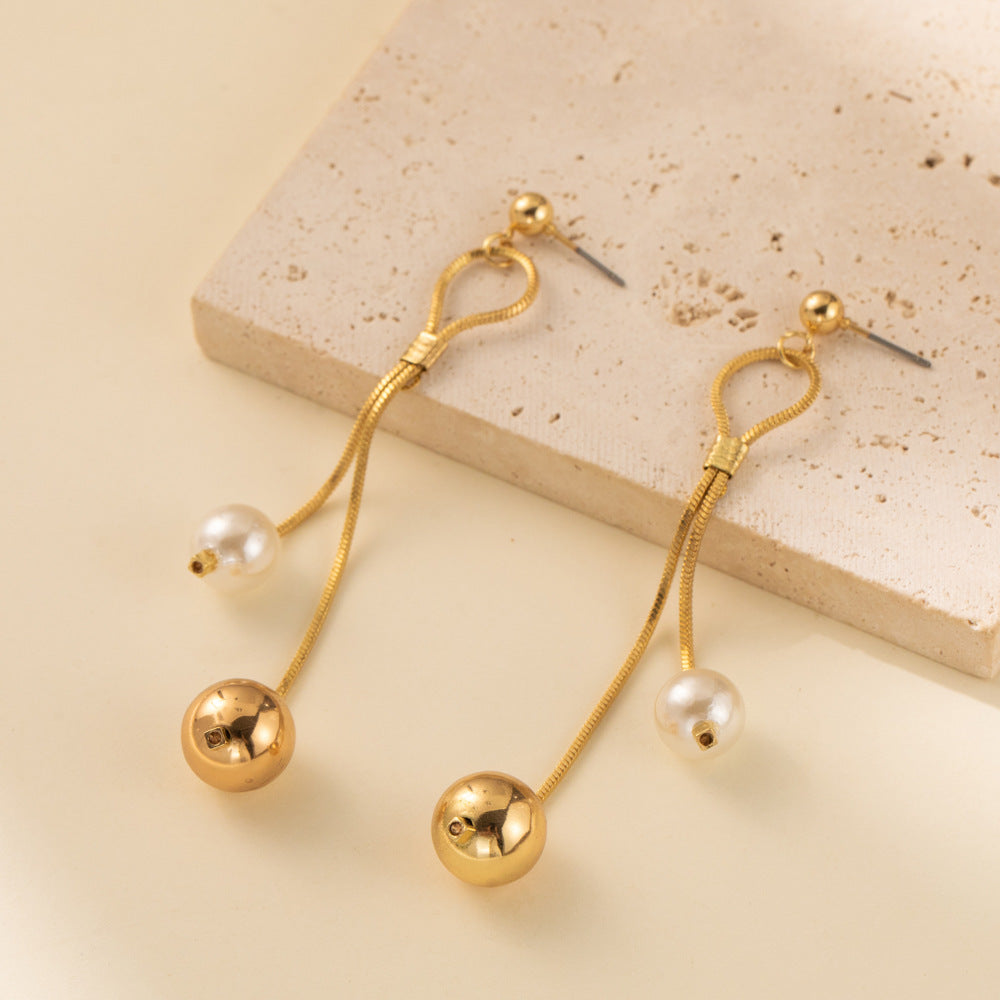 Denis Pearl Drop Chain Earrings