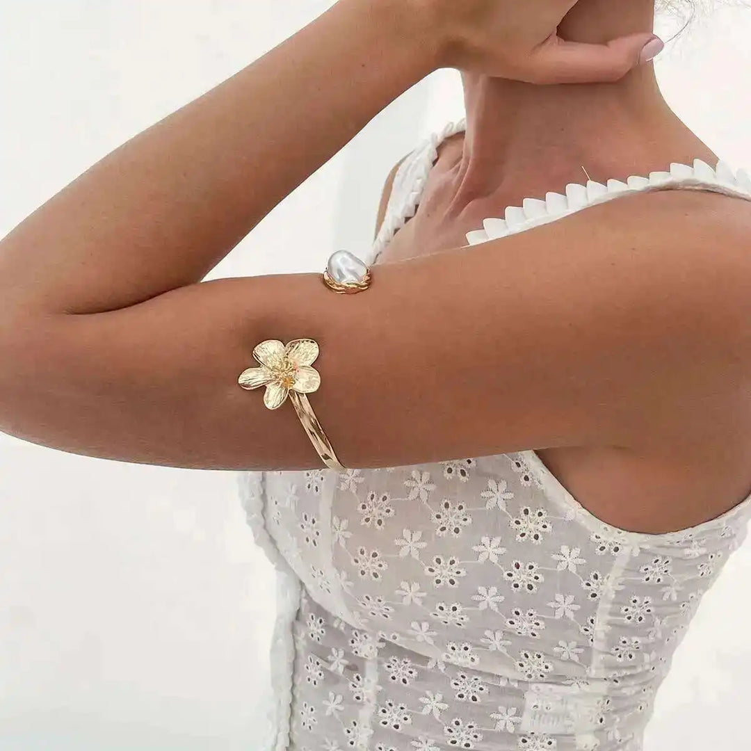 Levy Floral Pearl Arm Cuff Bracelet