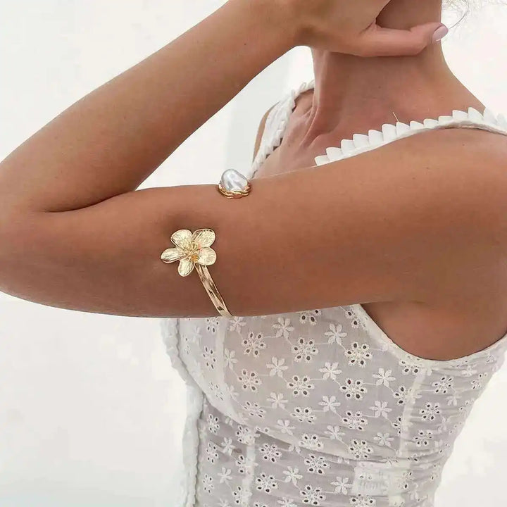 Levy Floral Pearl Arm Cuff Bracelet