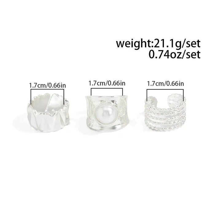 Selene Pearl Silver Ring Set