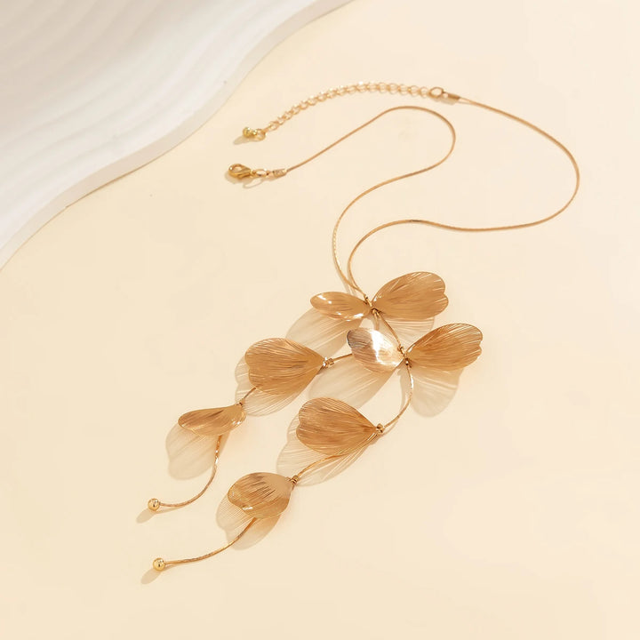 Liora Golden Petal Tassel Necklace