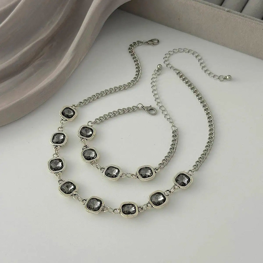 Viretta Crystal Square Necklace Bracelet Set