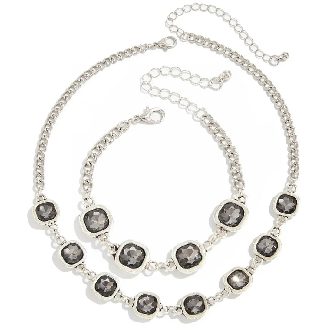 Viretta Crystal Square Necklace Bracelet Set