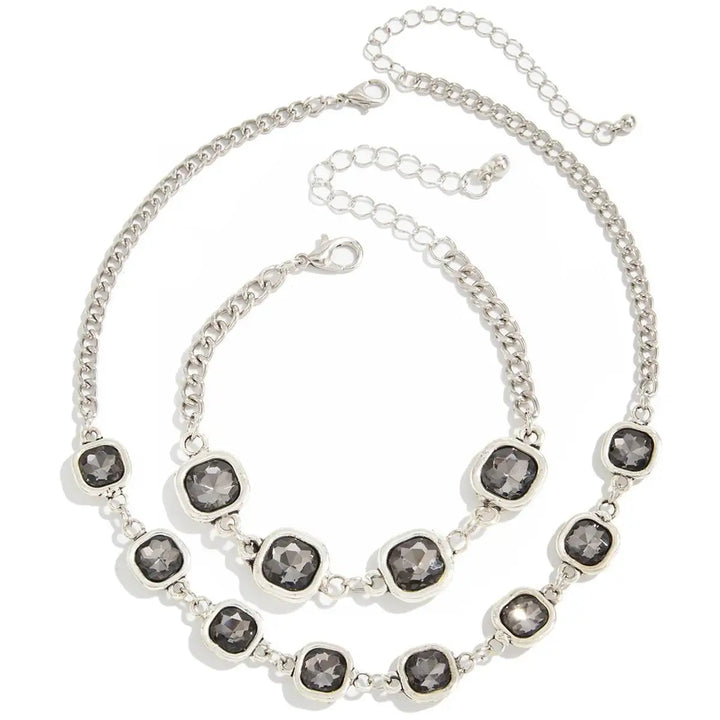 Viretta Crystal Square Necklace Bracelet Set