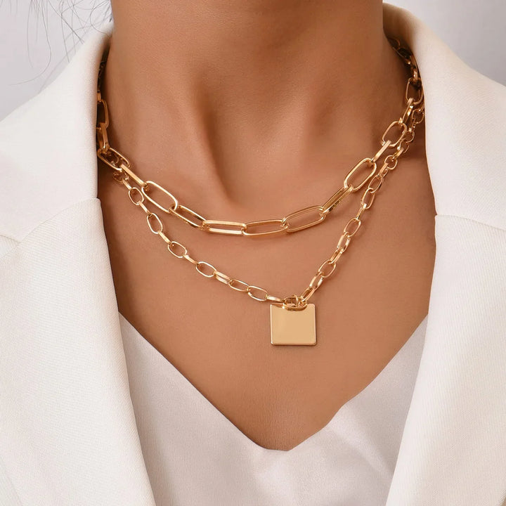 Duncan Layered Square Pendant Necklace