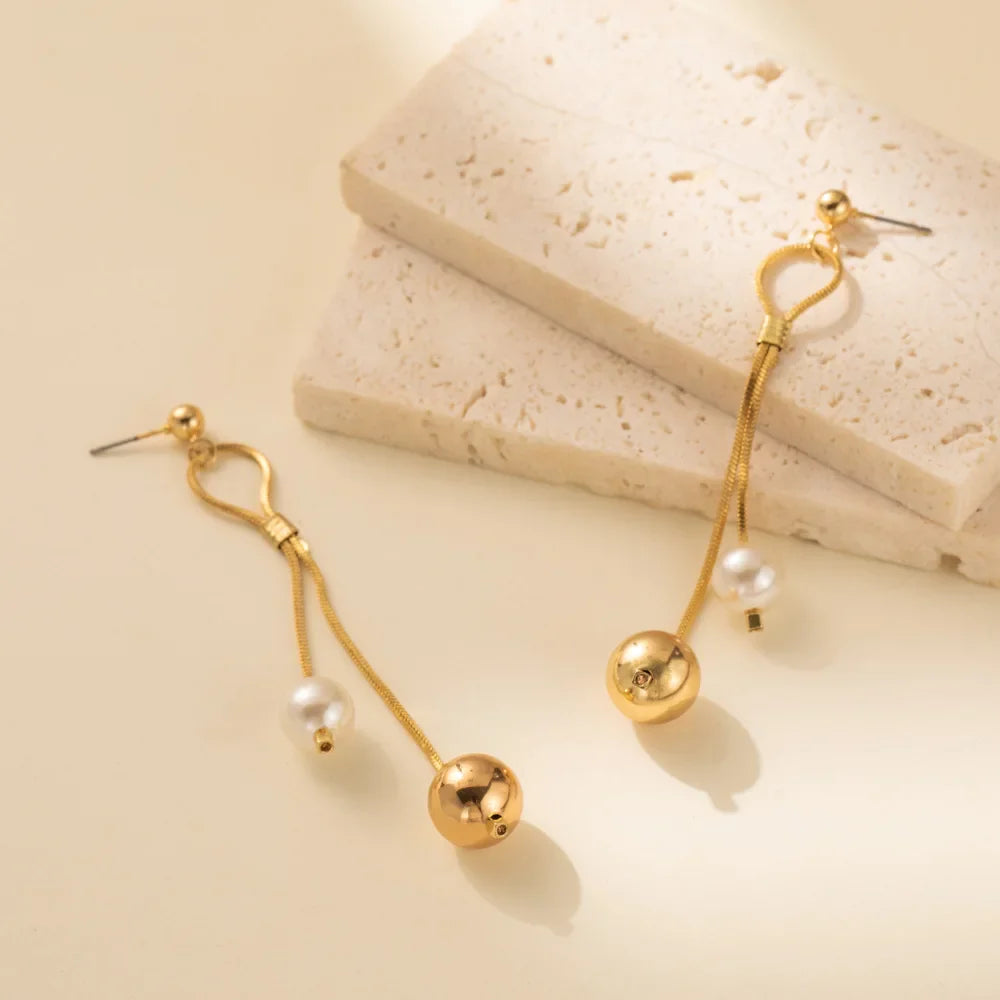 Denis Pearl Drop Chain Earrings