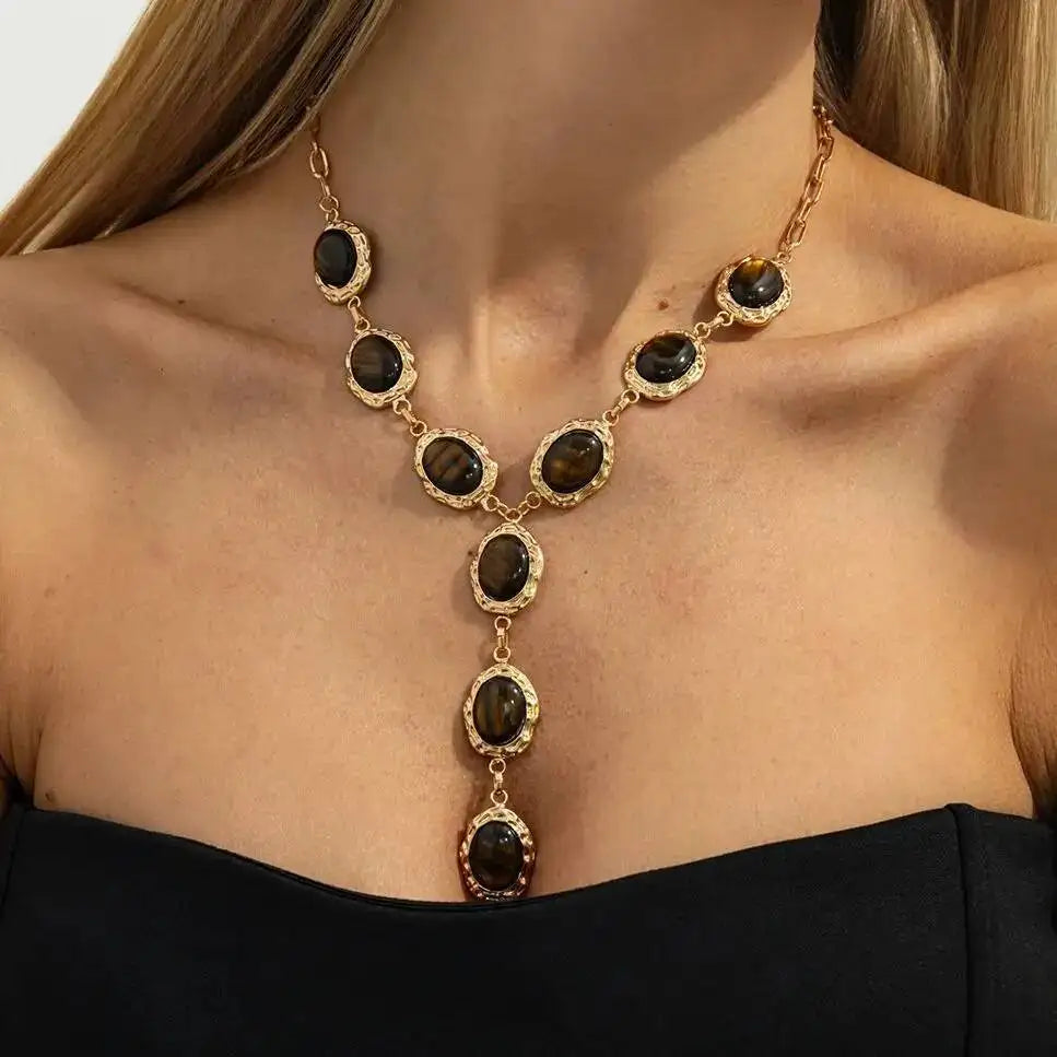 Aveline Tiger Eye Y-Pendant Necklace