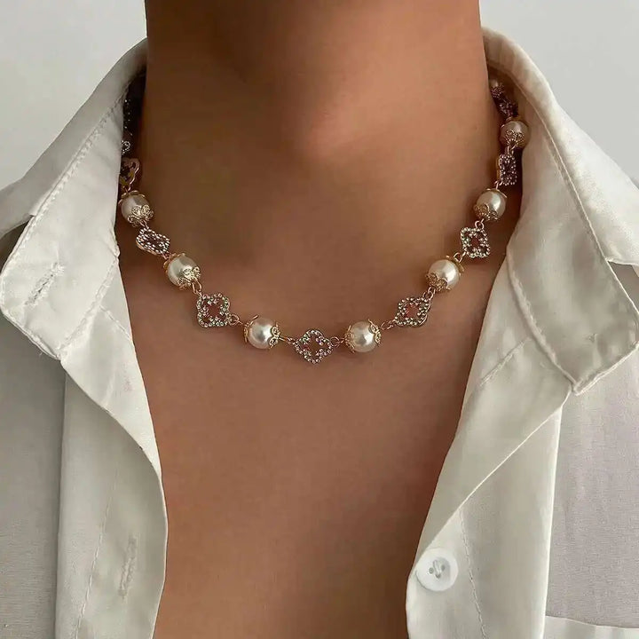 Celestia Pearl Floral Choker Necklace