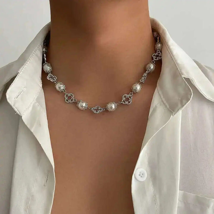 Celestia Pearl Floral Choker Necklace