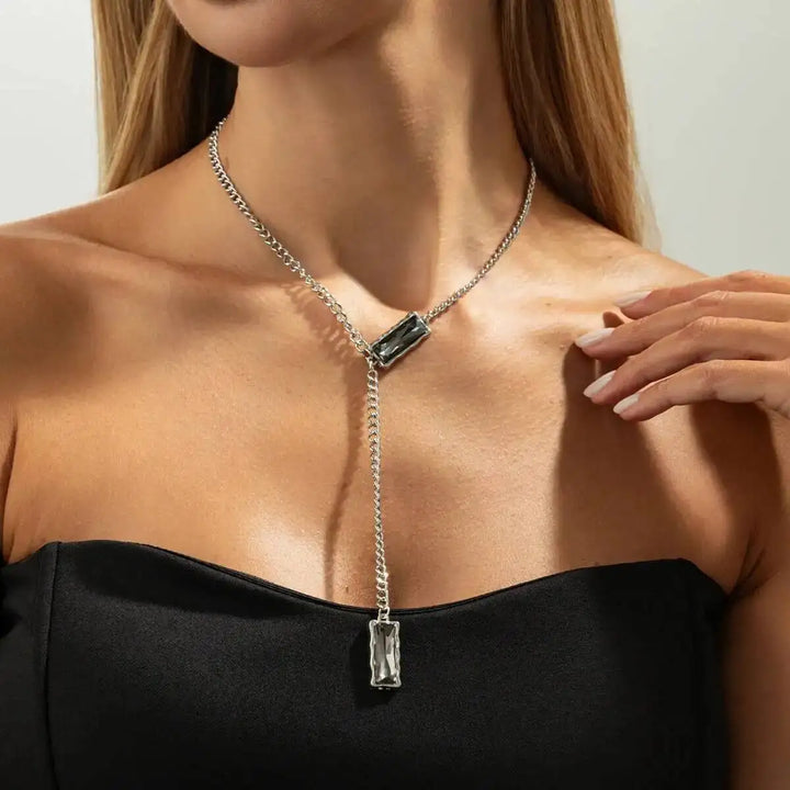 Virella Black Crystal Drop Choker Necklace
