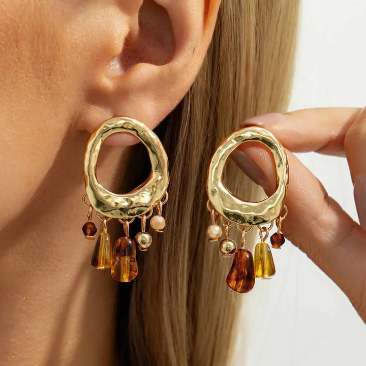 Aurelle Amber Tassel Statement Earrings