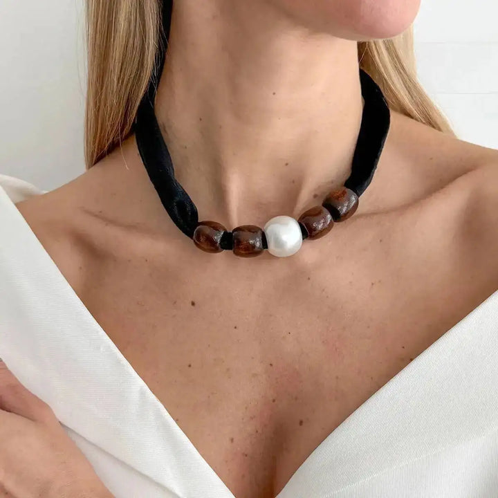 Velora Wood Pearl Choker
