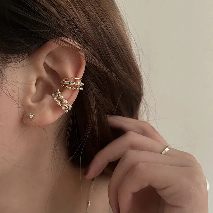 Moody Heart Pearl Ear Cuff Set