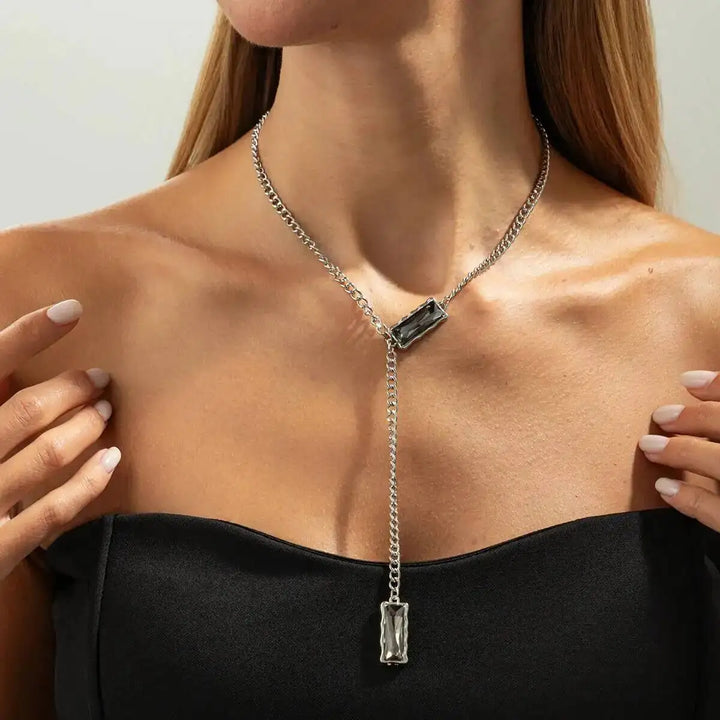 Virella Black Crystal Drop Choker Necklace