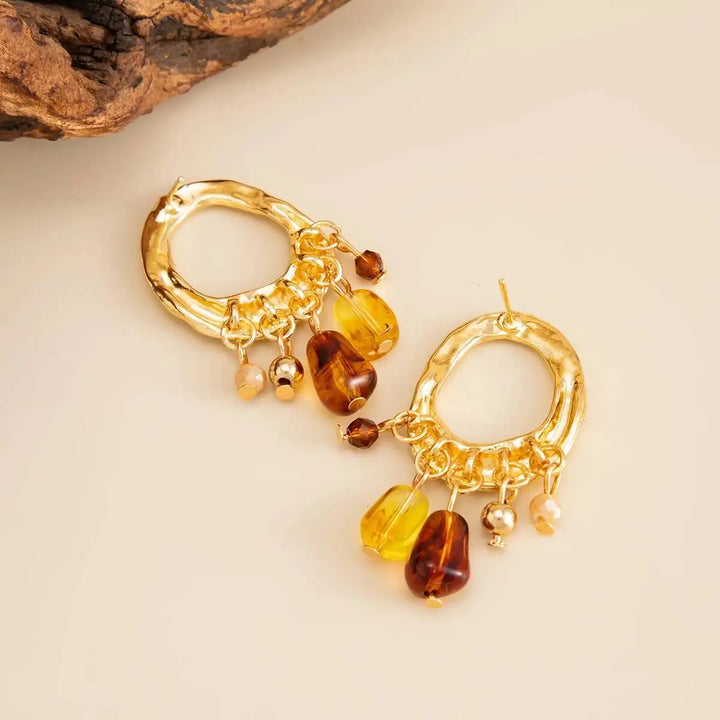 Aurelle Amber Tassel Statement Earrings