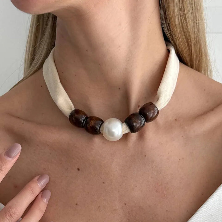 Velora Wood Pearl Choker