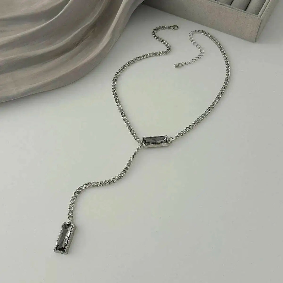 Virella Black Crystal Drop Choker Necklace