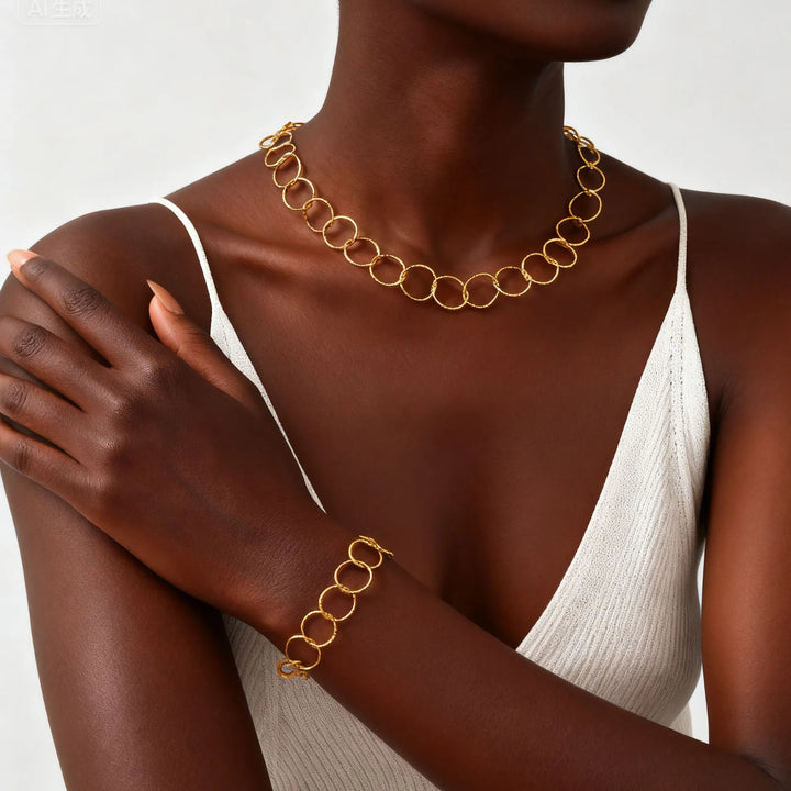Aurelia Circle Link Necklace Bracelet Set