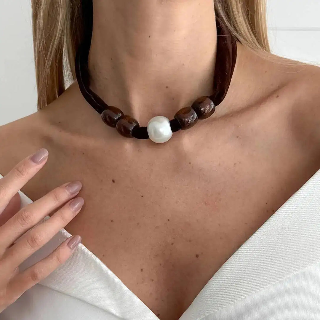 Velora Wood Pearl Choker