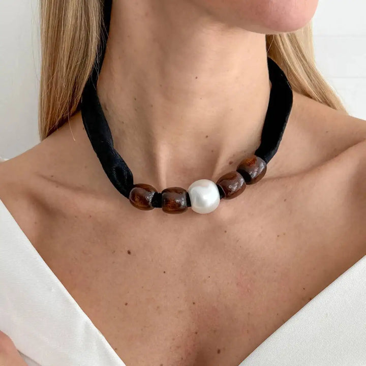 Velora Wood Pearl Choker