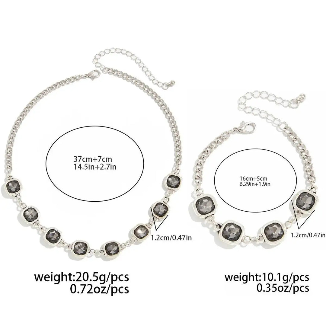 Viretta Crystal Square Necklace Bracelet Set