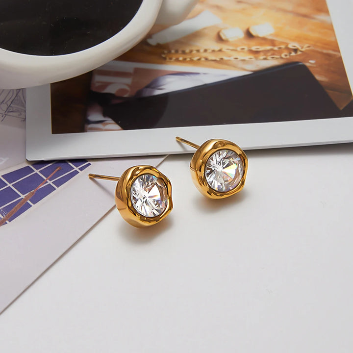Elmira Zircon Gold Stud Earrings