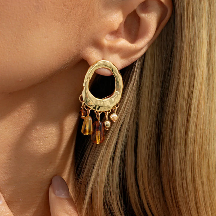 Aurelle Amber Tassel Statement Earrings
