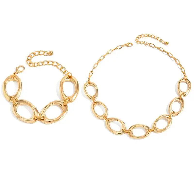 Aurelia Oval Link Gold Necklace &amp; Bracelet Set