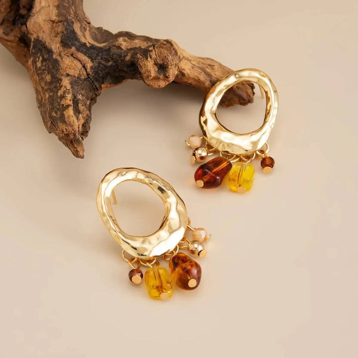 Aurelle Amber Tassel Statement Earrings