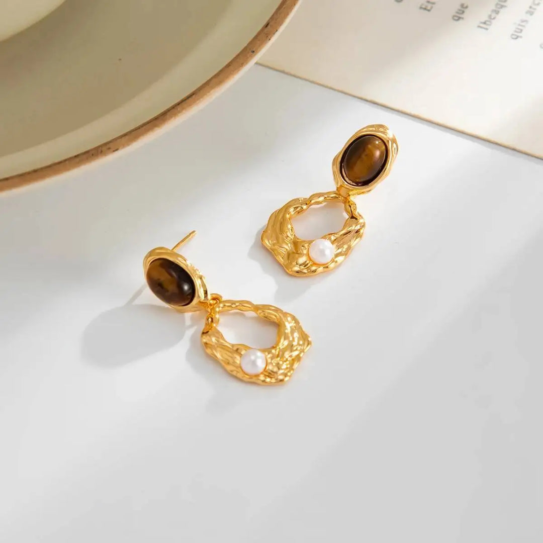 Welsh Vintage Brown Stone Drop Earrings