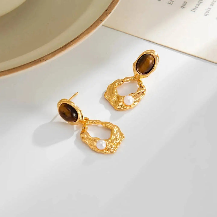 Welsh Vintage Brown Stone Drop Earrings