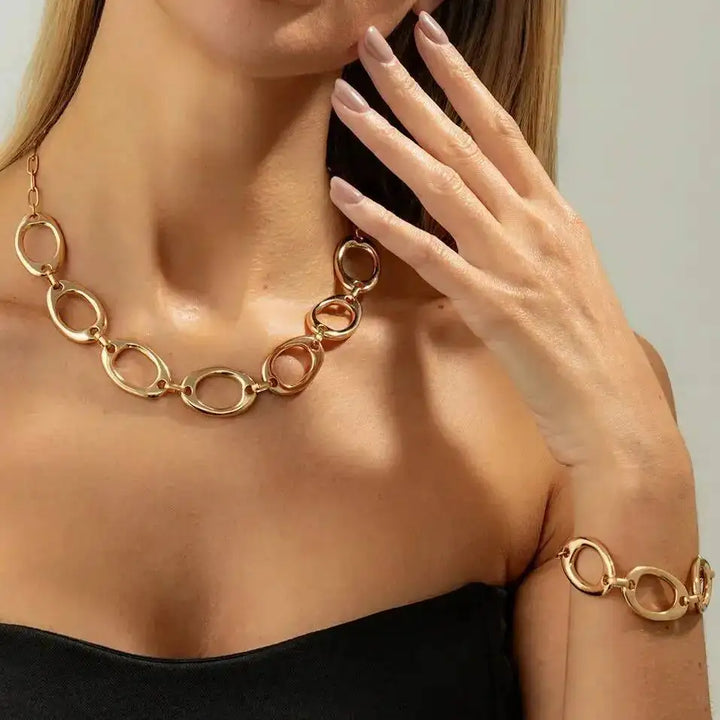 Aurelia Oval Link Gold Necklace &amp; Bracelet Set