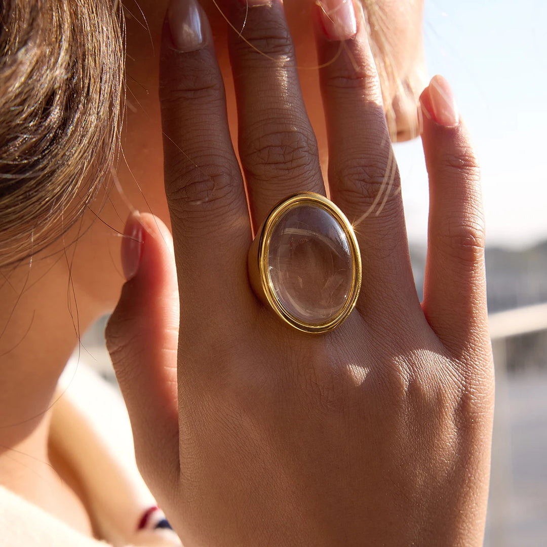 Lunara Clear Oval Crystal Ring