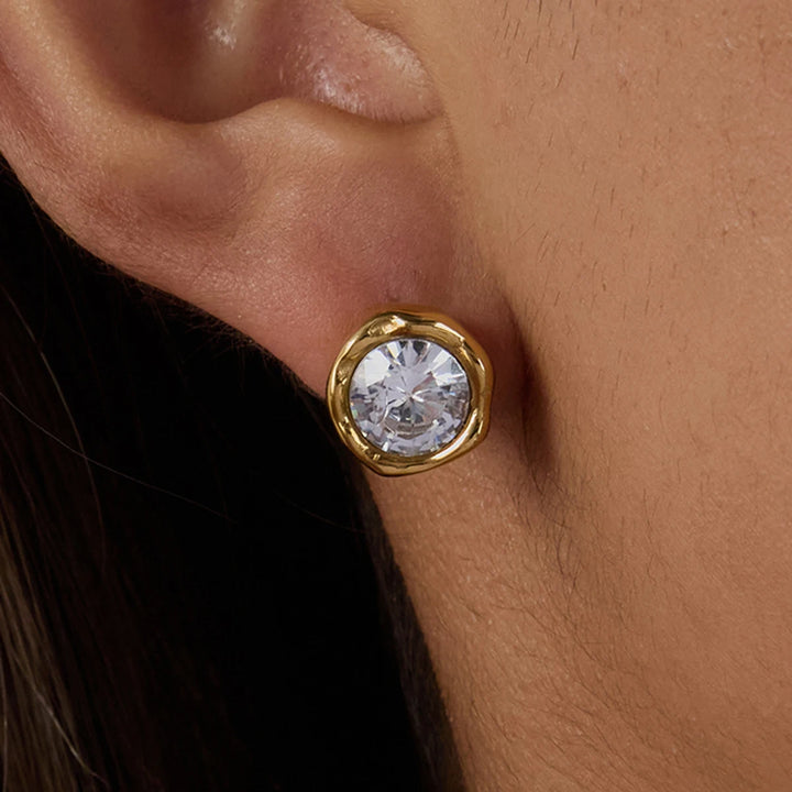 Elmira Zircon Gold Stud Earrings