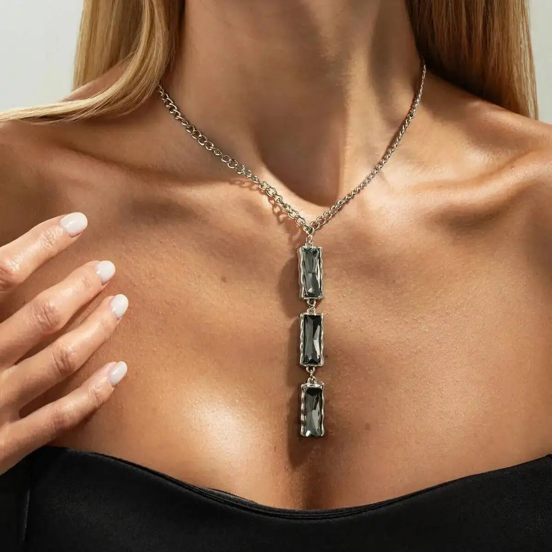 Virella Black Crystal Drop Choker Necklace