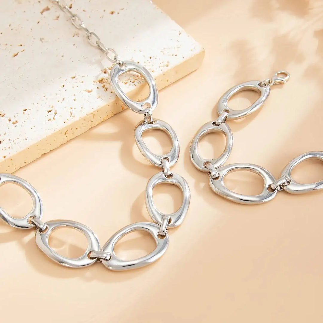 Aurelia Oval Link Gold Necklace &amp; Bracelet Set
