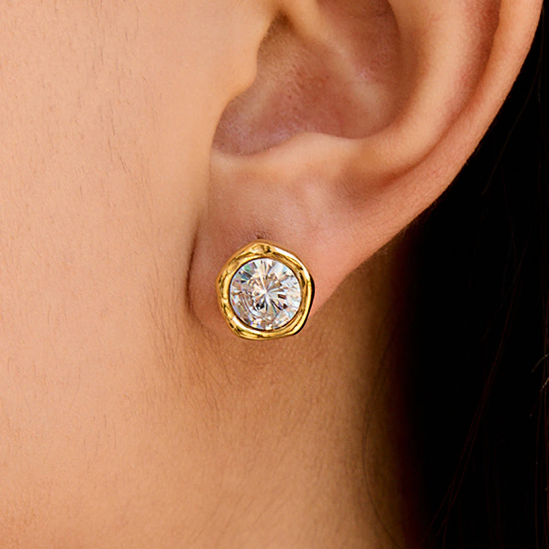 Elmira Zircon Gold Stud Earrings