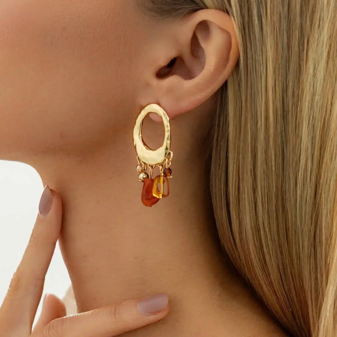 Aurelle Amber Tassel Statement Earrings