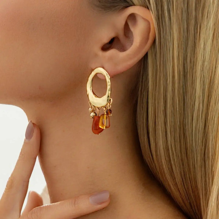 Aurelle Amber Tassel Statement Earrings